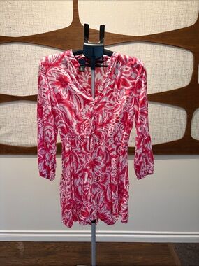 Zara Pink and White Floral Swim Cover-Up Tunic